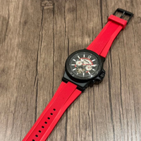 MKOriginals Racing – montre mécanique pour hommes, cadran squelette, chronographe, date de la semaine, bracelet en caoutchouc rouge, étanche, montre-bracelet de Sport pour hommes