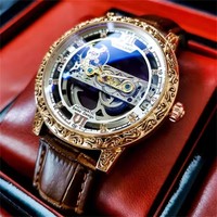 AOKULASIC Herren Automatik-Armbanduhr Mode Mechanische Männer-Armbanduhr Sport Luxus-Uhr für Männer Skelett-Hohldesign Vintage-Uhr