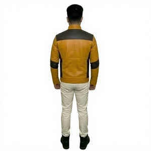 แจ็คเก็ตมอเตอร์ไซค์หนังสีดำและสีเหลืองคุณภาพสูงสำหรับผู้ชาย แขนยาว ตัดต่อสีสัน ใส่ได้ทุกฤดู - Product Image 4