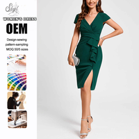 Robe d'été élégante et décontractée pour femme, col en V, mini-robe moulante froncée à manches courtes, idéale pour les fêtes, personnalisable en usine