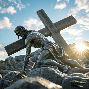Famosa religione cattolica cristiana statua in ottone gesus 14 stazione nona stazione a grandezza naturale giesus cade terza volta scultura in bronzo - Product Image 1