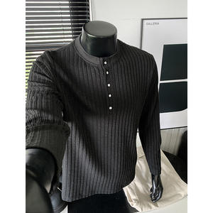 NOUVEAU T-shirt rétro à manches longues pour hommes <span class=keywords><strong>Old</strong></span> Money Style Bottoming <span class=keywords><strong>Henry</strong></span> Collar Casual Blank Made Polyester/Cotton - Product Image 2