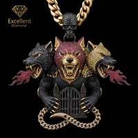 Colgante de Lujo de Plata 925 con Moissanita, Estilo Hip Hop, Diseño de Calavera de Bestia, Joyería Personalizada para Hombre, Ideal para Streetwear, Fiestas y Regalos