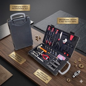 Kit d'outils manuels tout-en-un de 146 pièces, outils professionnels en acier au carbone de haute qualité, ensemble d'outils à main dans un coffret de rangement moulé TK-14 - Product Image 3