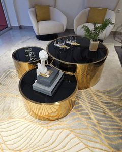 Nuovo arrivo di lusso 3-in-1 moderno <span class=keywords><strong>tavolino</strong></span> da caffè con Base rotonda in acciaio inossidabile tavolo centrale in vetro per uso domestico o nella <span class=keywords><strong>sala</strong></span> dell'hotel - Product Image 4