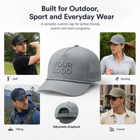 Casquette de baseball à 5 panneaux à séchage rapide avec logo brodé personnalisé, perforations laser, chapeau de sport performant pour clubs de golf et marques haut de gamme
