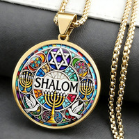 Collier pendentif Shalom en acier inoxydable pour hommes et femmes, étoile juive ronde en argent, Menorah, colombe, bijoux religieux