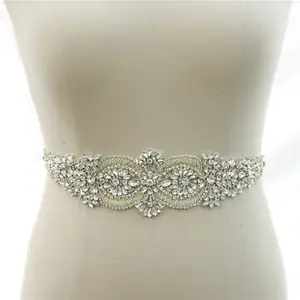 공장 가격 뜨거운 고침 모조 다이아몬드 handmade 아플리케 신부 WRA-1033 에 긴 벨트 디자인 철