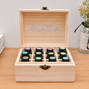 Caja de madera para aceite esencial de pino, rectangular, con cerradura, para cuidado personal, botellas de 10 ml, personalizable 1005 - Product Image 1