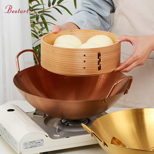 <span class=keywords><strong>Wok</strong></span> chinois en acier inoxydable à fond rond 34 cm, antiadhésif, double poignée, qualité alimentaire, avec support de casserole - Product Image 4