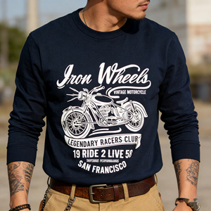 <span class=keywords><strong>T</strong></span>-shirt a maniche lunghe in cotone da uomo, 280g, <span class=keywords><strong>con</strong></span> stampa a lettere, stile motociclistico, American Retro, Bestseller, Fornitore di successo - Product Image 4