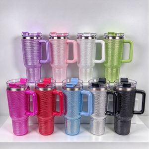 Vaso Térmico de Acero Inoxidable con Diseño OEM, Purpurina y Diamantes de Imitación, 40oz, con Asa y Popote, Taza de Viaje, Regalo - Product Image 1
