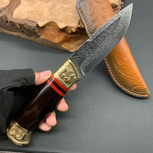 Xf cắm trại ngoài trời lưỡi thẳng rèn thép Damascus dao công nghiệp cấp gỗ đàn hương độ cứng cao cạnh sắc nét 3 năm - Product Image 4