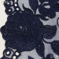 Dentelle brodée en tulle doux bleu marine de 21 cm avec bordure en maille pour la fabrication de lingerie haut de gamme, sous-vêtements et culottes