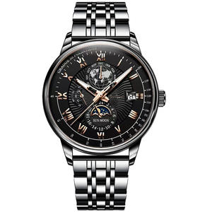 Montre à quartz de luxe pour homme en acier inoxydable, 45 mm, chronographe, étanche, lumineuse, date, semaine, sport, fermoir à bouton-poussoir caché - Product Image 5