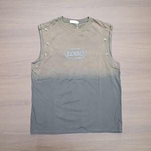 Camiseta sin mangas de algodón 100% de alta calidad personalizada para hombre, estilo vintage lavado, diseño con remaches, talla grande, venta al por mayor - Product Image 3