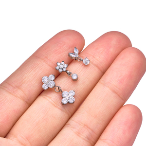 Bijou de fête en titane ASTM F136 G23 16G pour <span class=keywords><strong>piercing</strong></span> d'<span class=keywords><strong>oreille</strong></span>, labret, lèvre, hélix, <span class=keywords><strong>tragus</strong></span>, avec <span class=keywords><strong>double</strong></span> fleur CZ et dos plat - Product Image 6