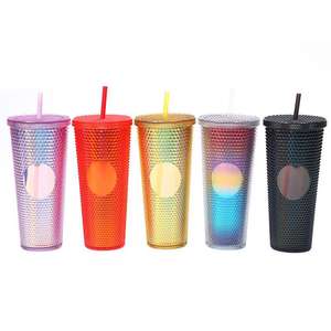 Gobelet en plastique à double paroi de 700ml à large bouche Gobelet de camping à main réutilisable avec paille - Product Image 1