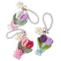 2025 hadiah baru buatan tangan Crochet bunga gantungan kunci rajutan Tulip bunga matahari Daisy buket liontin rajutan buket tas pesona