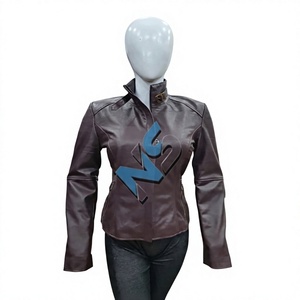 Nabtay Sports Women's Genuine Leather Motorcycle <b>Jacket</b> Full Sleeve Stand Collar Zipper Closure Solid Color Autumn Winter Spring - Product Image 1