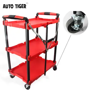 AUTO TIGER Rouge plus récent Pliable en trois couches Chariot à roulettes en plastique multifonction Outils de chariot de travail