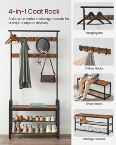 Home Wooden Hanging Rack for Entryway and Living Room <b>Shoe</b> and Clothes Storage Shelf - Product Image 4