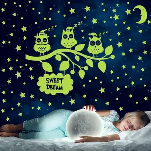 lvfan 3646 Glow-in-the-dark twig Owl Glowing stars Polka dots Fluorescent children's room decorated with self-adhesive cartoon s