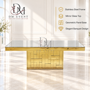 Luxury Gold Stainless Steel Dining Table <b>Mirror</b> Glass Top <b>Mosaic</b> Pedestal Base Hotel Wedding Event Wholesale Supplier - Product Image 1
