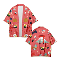 Vente en gros de Kimono Haori personnalisé à manches courtes, imprimé artistique d'animation de dessins animés, style Happi japonais, hauts streetwear décontractés