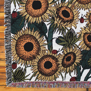 Couverture tissée de tapisserie de tournesols et de coccinelles de style bohème à motifs floraux multicolores à bas <span class=keywords><strong>prix</strong></span> - Product Image 3