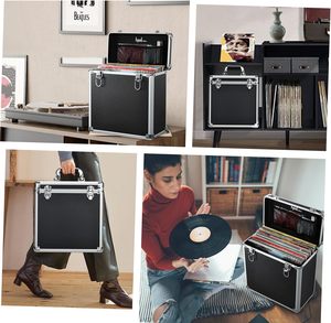Boîte de rangement pour disques vinyles en aluminium avec fermeture à clé, étanche à la poussière et à l'eau, capacité de 30 à 50 LP (7/10/12 pouces), organiseur d'albums portable - Product Image 4