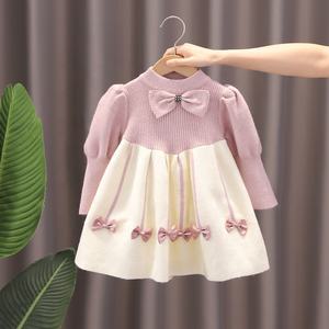 Automne bébé vêtements filles 1 à 5 ans filles tricot nœud papillon robe filles pull robe vêtements pour enfants tricoté <span class=keywords><strong>jupe</strong></span> <span class=keywords><strong>longue</strong></span> - Product Image 3