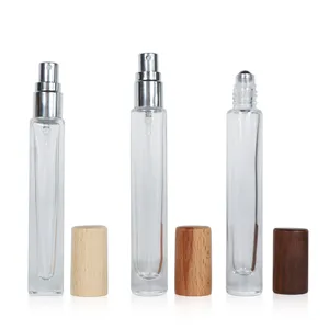 Nuevo diseño 30ml 50ml 100mL difusor de láminas de vidrio vacío aerosol recargable rollo único en botella transparente con tapa redonda de Bambú