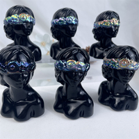 Nouvelle Arrivée Tendance Mode Guérison Artisanat Sculpté en Cristal Statuette Fille au Voile en Obsidienne Noire Polie pour Décoration Intérieure