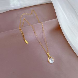 Buddhism 18k Gold Plated Water Droplet Pendant Necklace Women Collarbone <b>Chain</b> - Product Image 4