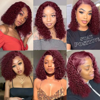 Perruque Lace Front HD 99J Bourgogne Cheveux Humains Bouclés Profonds Pré-Pluckée avec Baby Hair Rouge Vin Ondulations Profondes