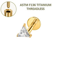 Piercing d'oreille Freya en titane ASTM F136 sans filetage pour tragus, hélix et cartilage, pour femme, 16G, avec dos plat et système Push Pin