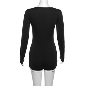 Combinaison décontractée pour femme, sexy, à décolleté plongeant, avec bas en tricot aux couleurs contrastées, tendance - Product Image 6