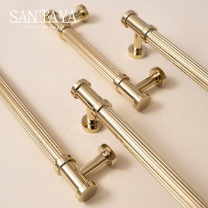 Santaya Solid Brass Luxury Furniture Handle Ribbed Romance Style PVD <strong>Gold</strong> T-Bar Kitchen <strong>Cabinet</strong> Pull Wardrobe Door Copper <strong>Knob</strong> - Product Image 5