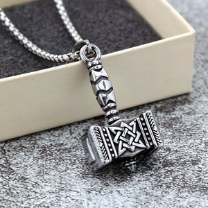 yunnique Men's Stainless Steel Thor's Hammer Pendant Necklace Geometric Design Gift Jewelry - Product Image 1