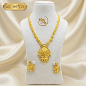 Dubai Style 24k Gold Plated Flower Necklace and Earrings Set for Women Wedding Jewelry Tassel Pendant Bead <b>Chain</b> AC1N0373LB - Product Image 1