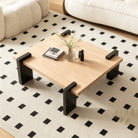 Table basse moderne en bois massif Tenghang avec pieds en métal pour salon, mobilier minimaliste pour la maison