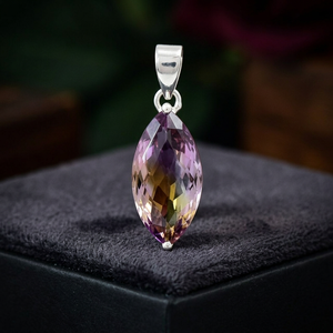 Colgante de Plata de Ley 925 con Gema Cabochón Marquise para Mujer, Engaste de Bisel, Estilo Bohemio, Hecho a Mano, Regalo Religioso Hindú - Product Image 3