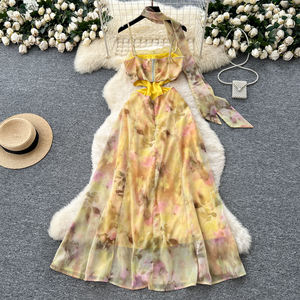 2025 estate Sexy Casual <span class=keywords><strong>abito</strong></span> <span class=keywords><strong>Midi</strong></span> per le donne impero <span class=keywords><strong>floreale</strong></span> con <span class=keywords><strong>abito</strong></span> di pizzo traforato - Product Image 4