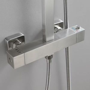 Ensemble <span class=keywords><strong>de</strong></span> robinetterie <span class=keywords><strong>de</strong></span> douche moderne en acier inoxydable SUS304 avec pommeau <span class=keywords><strong>de</strong></span> pluie carré et douchette à main en acier brossé - Product Image 6