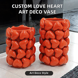 Vase à fruits <span class=keywords><strong>en</strong></span> céramique fait à la main moderne Art déco Design 3D couleur personnalisée rouge rose pour amour coeur maison jardin décor - Product Image 2