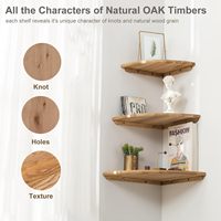 Ensemble de 3 étagères d'angle en bois de chêne massif, étagère d'angle flottante avec extrémité ronde et trou pour fil pour petite plante