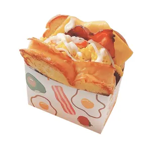 Индивидуальный бумажный пищевой контейнер, печатный поднос для упаковки хлеба, Круассанов, буфанов, сэндвичей