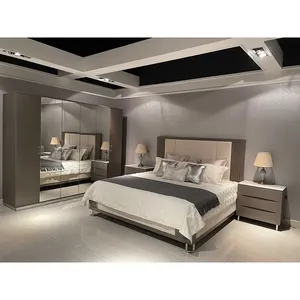 Hot Luxury 6pcs Bedroom Set for Home Furniture Splendid Bed Room Fitment Glossy Modern Style