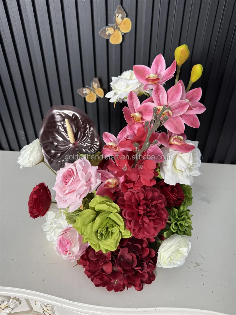 Boule de fleurs vert bordeaux 25-30cm
